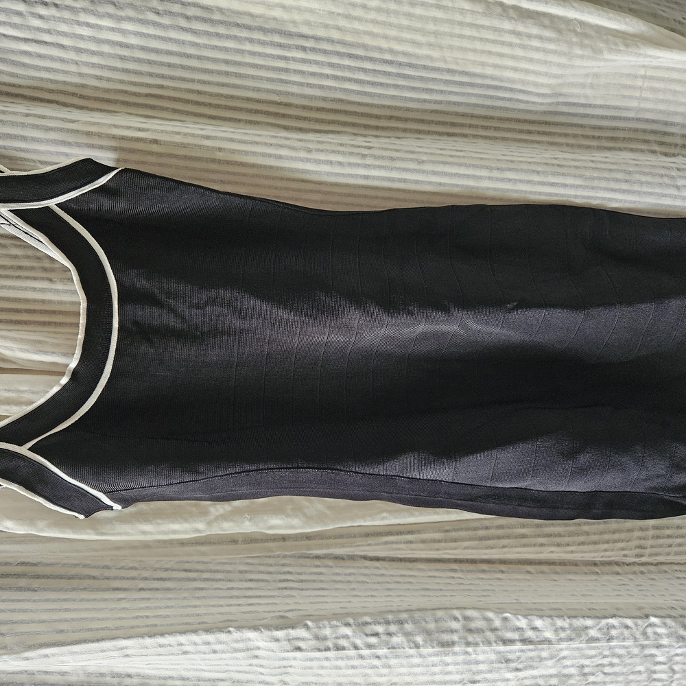 Black Sleeveless Dress with White Trim